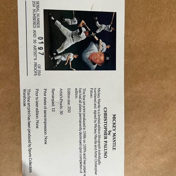 Mickey mantle autographed lithograph 197/250 !!!!! - Picture 3 of 5